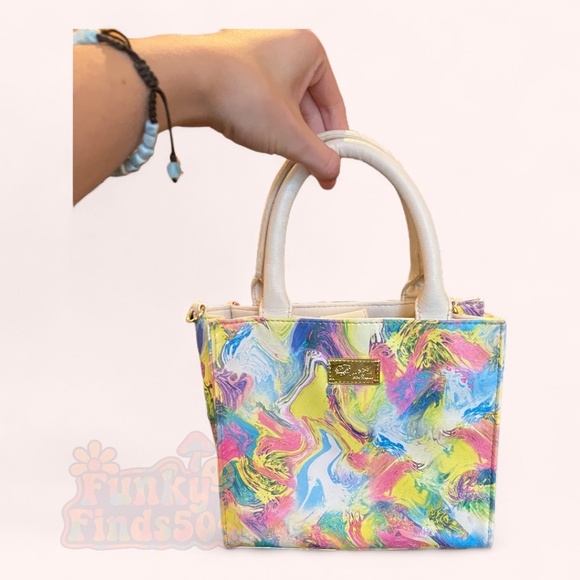 Betsey Johnson Psychedelic Watercolor Mini Tote w Crossbody Strap Pre-Loved - Picture 3 of 12